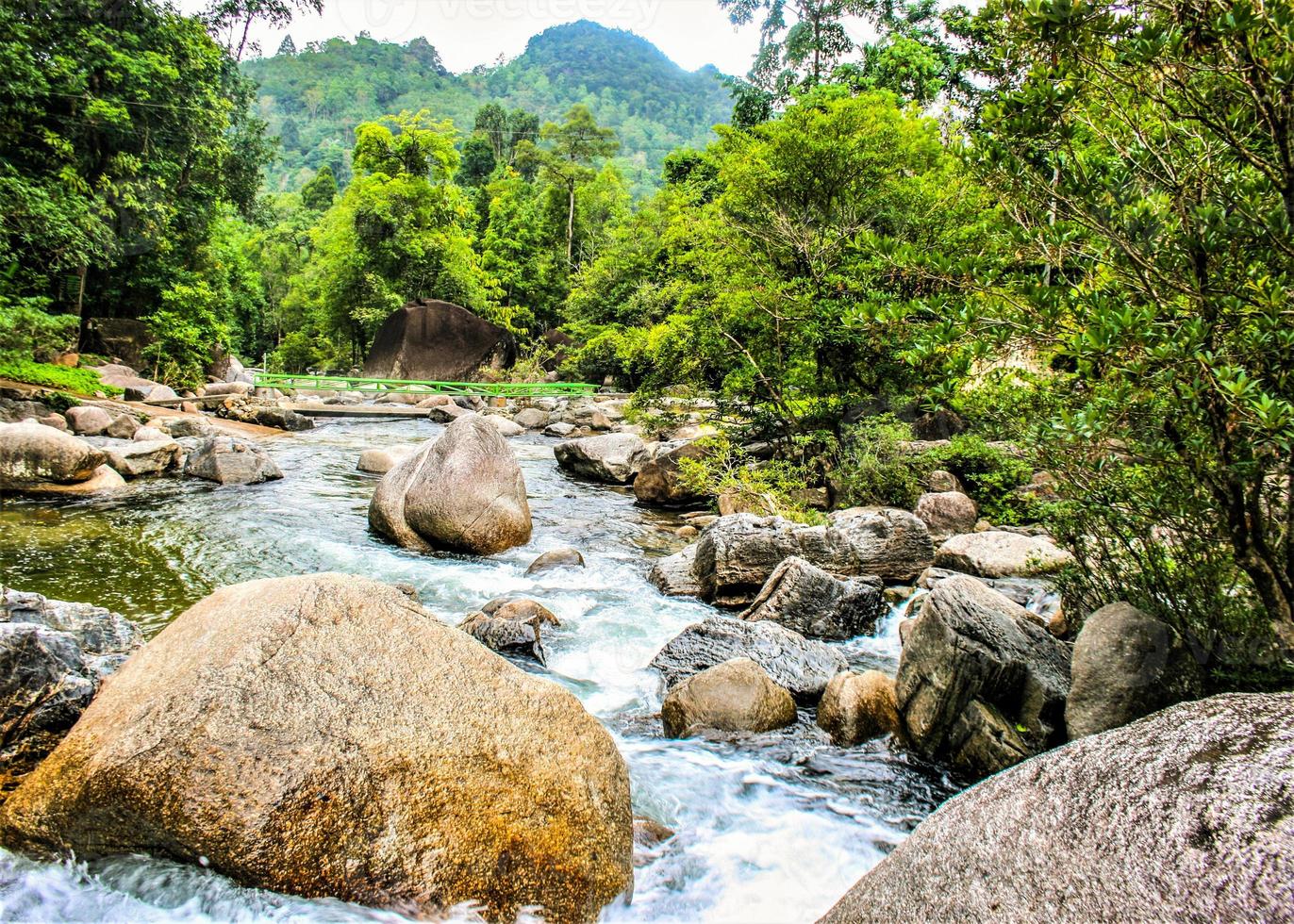 big stone rock waterfall beauty nature in south Thailand photo