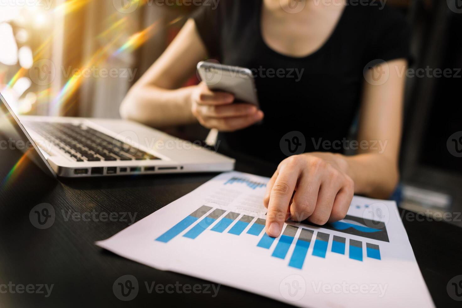 Businessman making presentation with his colleagues and business tablet digital computer at the office as concept in morning light photo