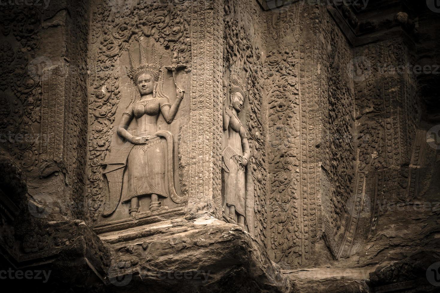 The Apsara decoration at the corner of Angkor wat, Seam Reap, Cambodia. photo