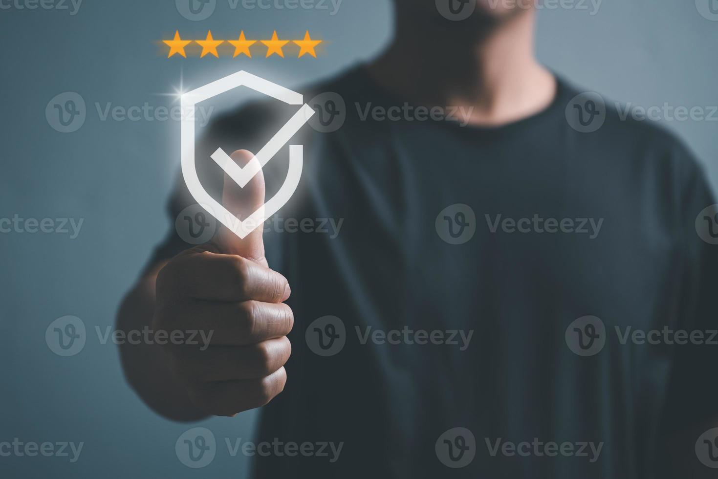 Customer Satisfaction Certificate Guarantee, Privacy Shield Service Concept. Quality Certification Satisfaction for Business Digital Application. Certificate Privacy Shield for Online Safety Protect. photo