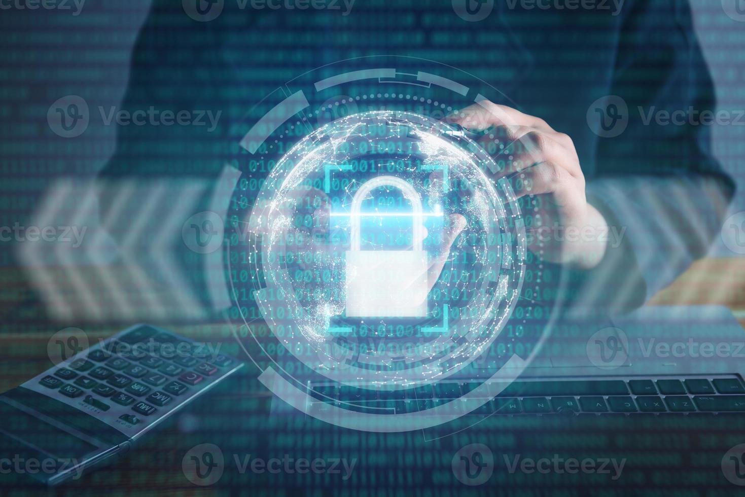 tecnología cibernética de Internet para la privacidad de la base de datos, protección de la red de seguridad para acceder a los sistemas de información. contraseña de inicio de sesión de datos segura en la interfaz de conexión de inteligencia artificial. foto