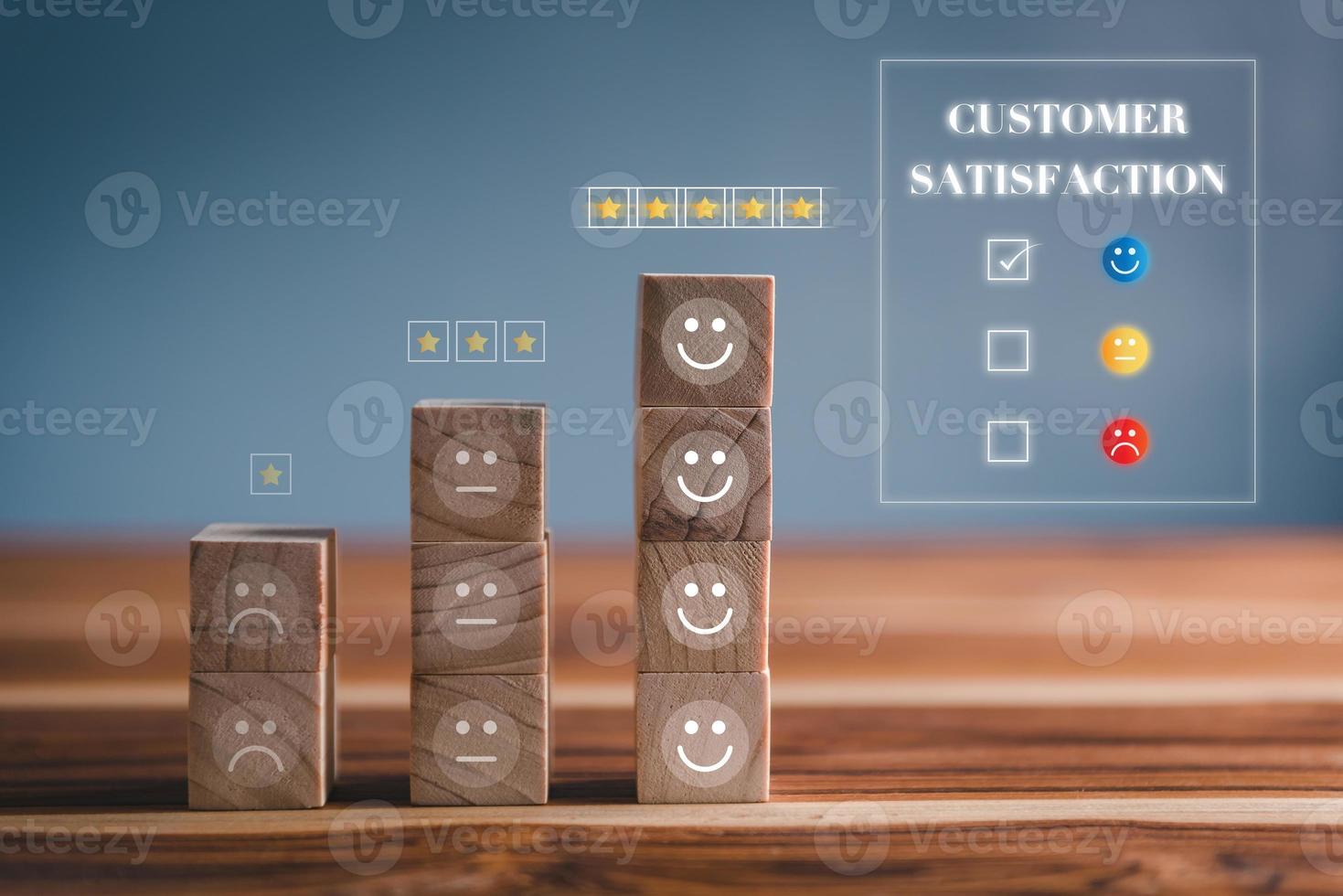 Customer Survey Feedback and Satisfaction Service Concept. Template Banner for Presentation Rate of Satisfaction Evaluation Customers Service. Product Questionnaire for Customer Satisfied Feedback. photo