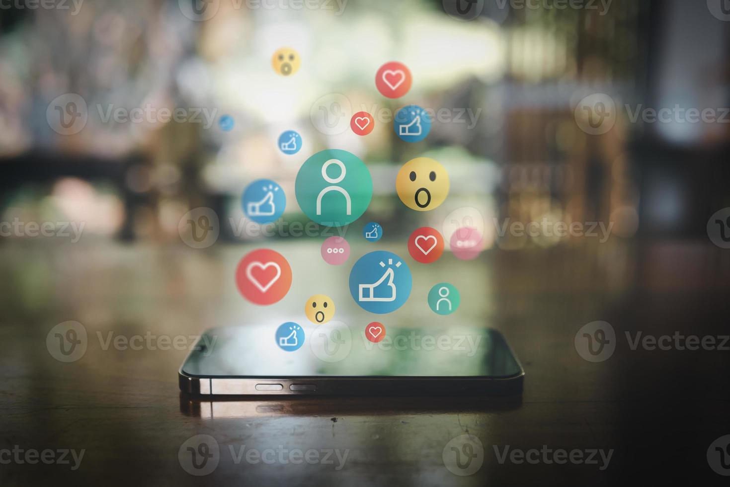 Social Media Network Community Connection Concept, Technology Communication Mobile Phone. Social Media Icons for Smartphone Device of Digital Network Information. Technology Media Phone Marketing photo