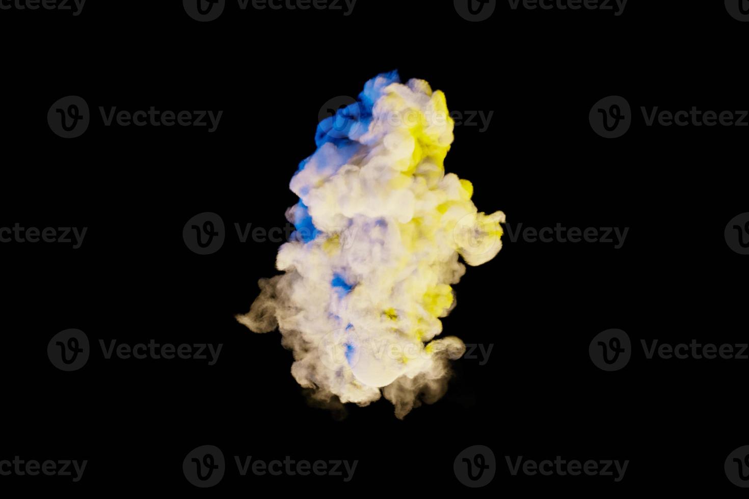 Blue and yellow cloud of smoke, in the colors of the Ukrainian flag, 3D rendering. photo