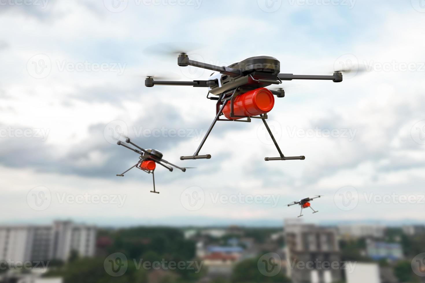 Fire fighting drone concept, Extinguish fire with drone photo