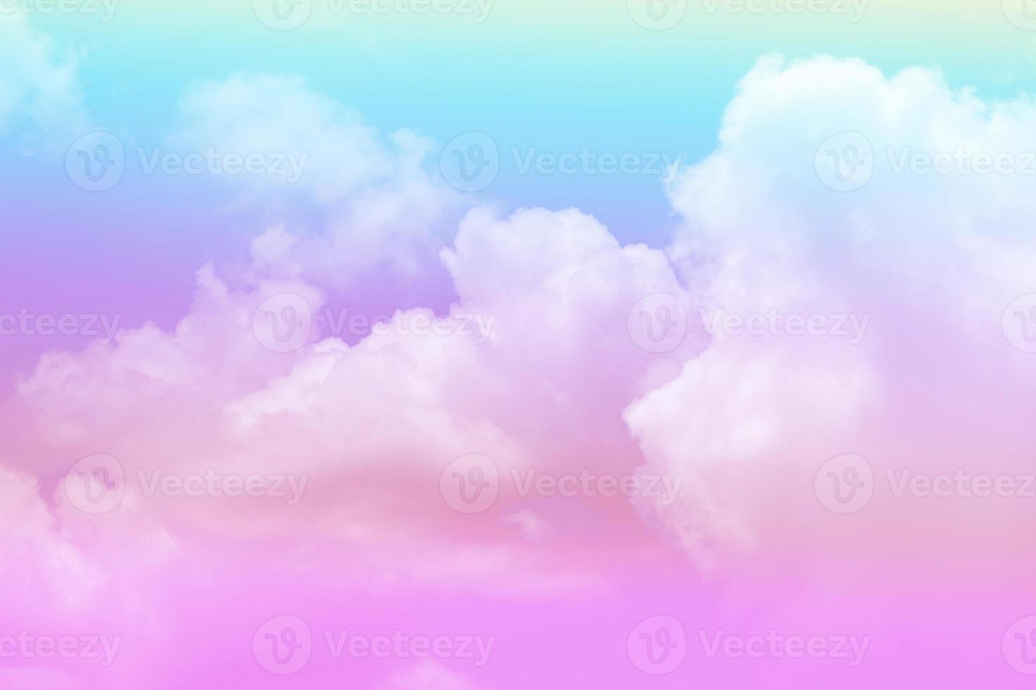 beauty sweet pastel red blue colorful with fluffy clouds on sky. multi color rainbow image. abstract fantasy growing light photo