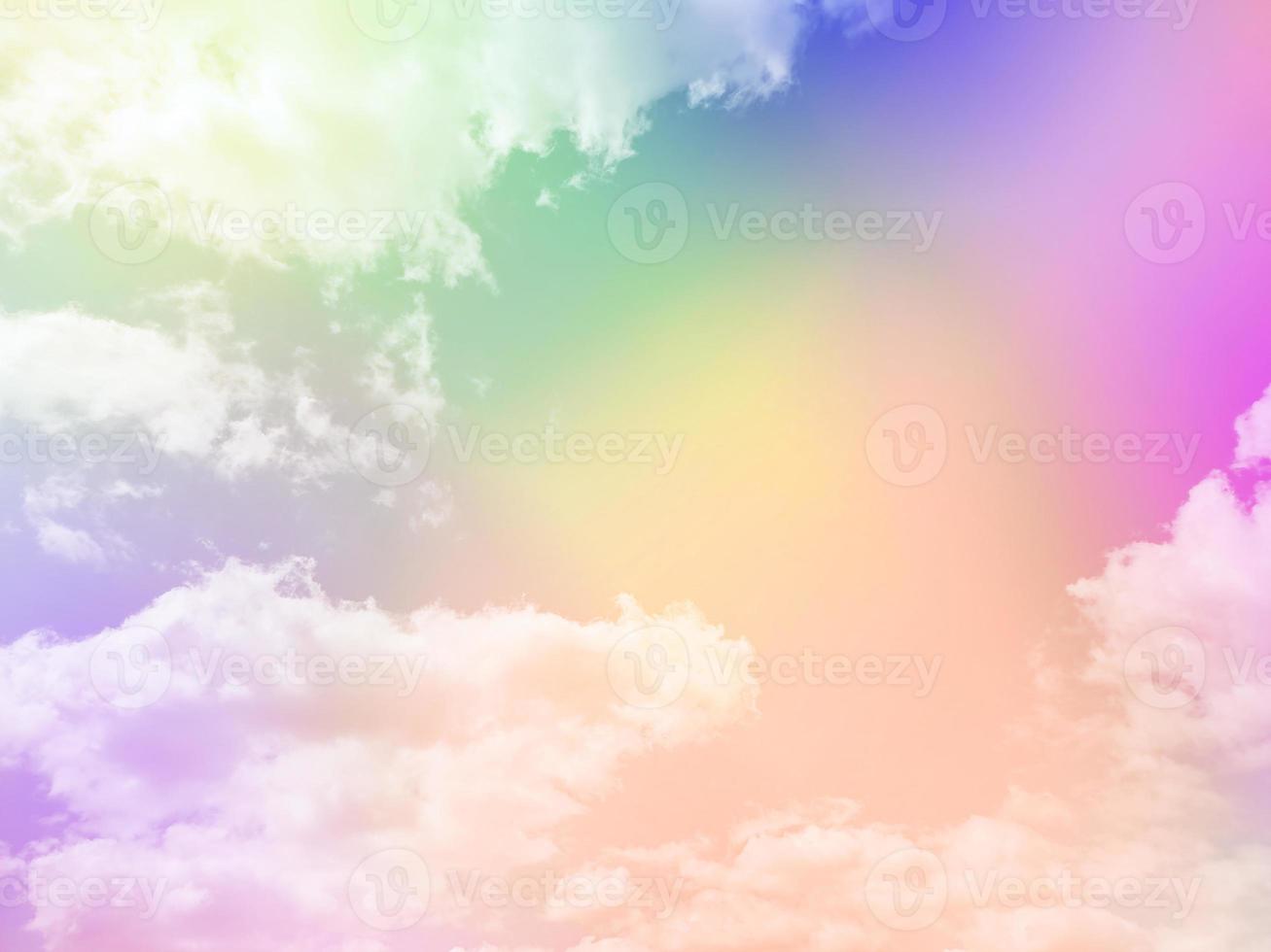 beauty sweet pastel purple orange colorful with fluffy clouds on sky. multi color rainbow image. abstract fantasy growing light photo