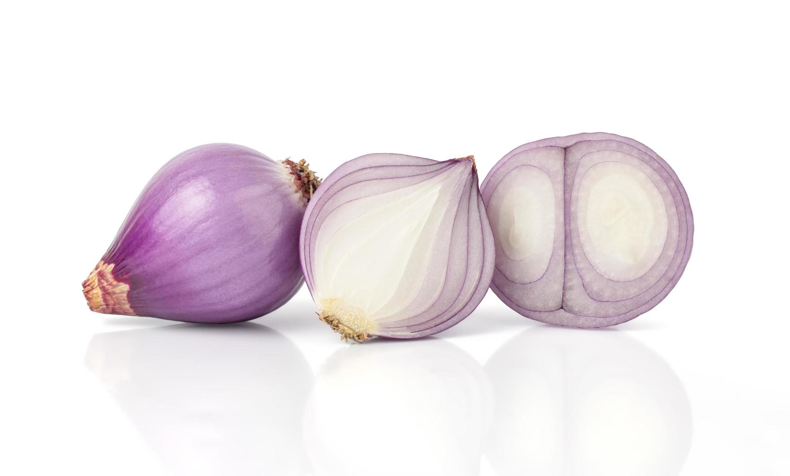 Red whole and sliced onion isolated on white background with Clipping Path. photo