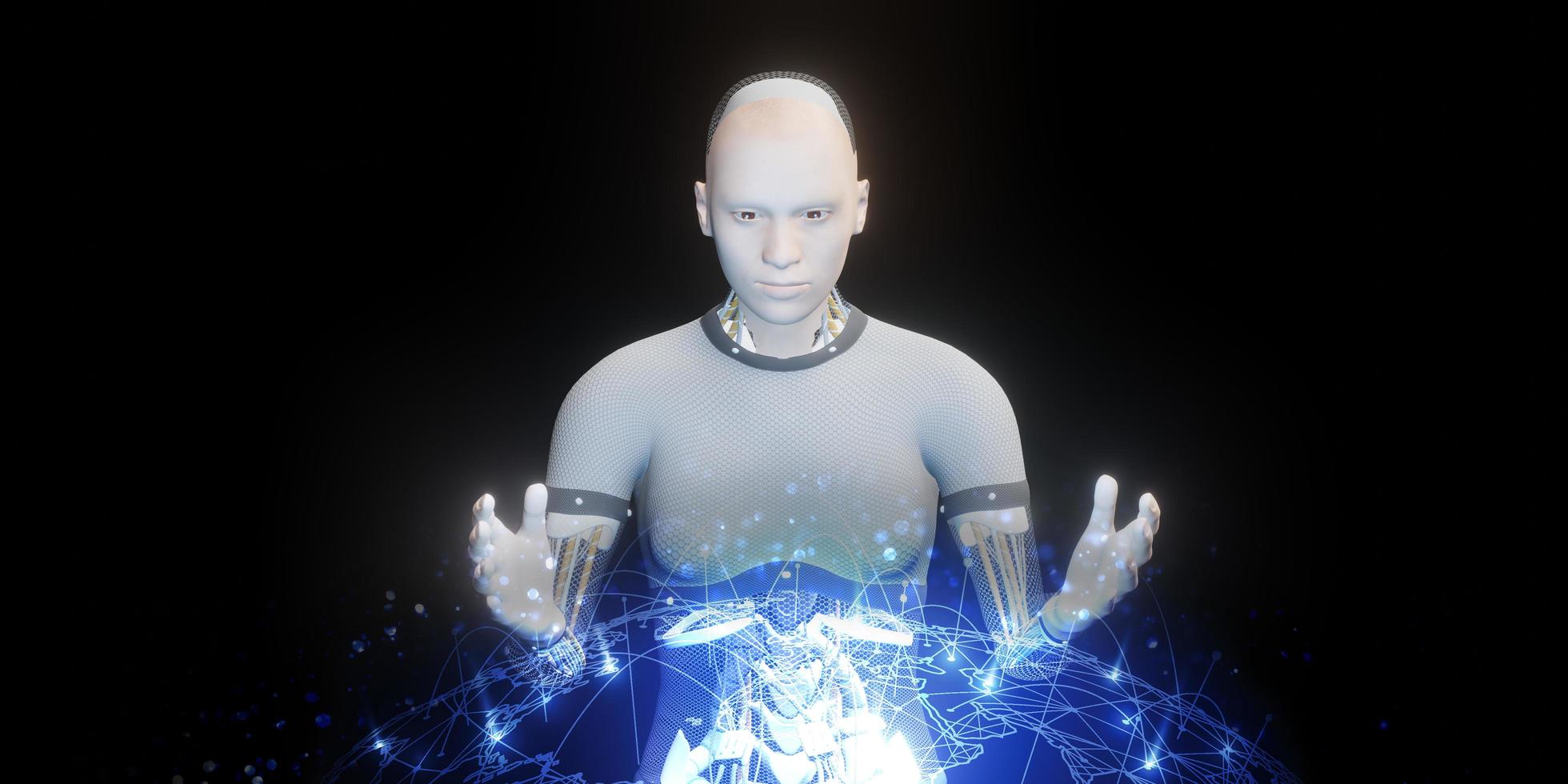 Humanoid robots for learning AI big data analytics and artificial intelligence concepts 3D illustration photo