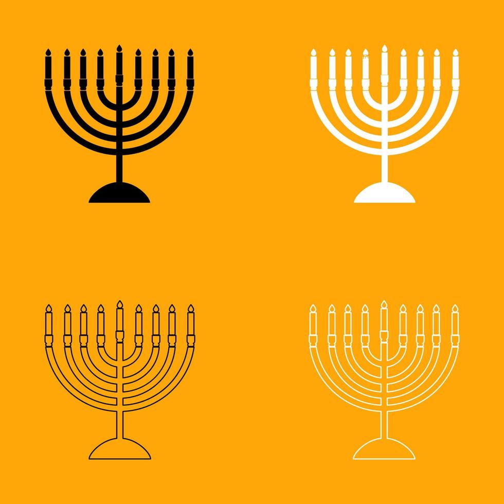 Menorah for Hanukkah set black and white icon . vector