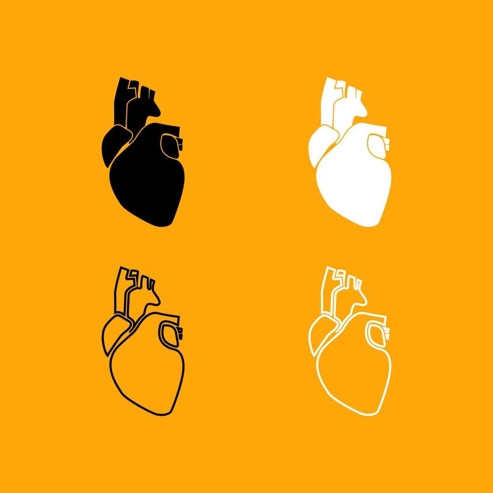 Human heart set black and white icon . vector