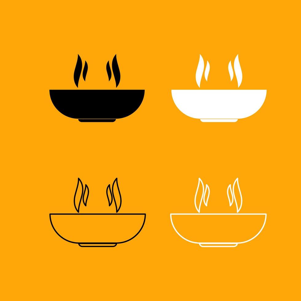 plato caliente conjunto icono blanco y negro. vector