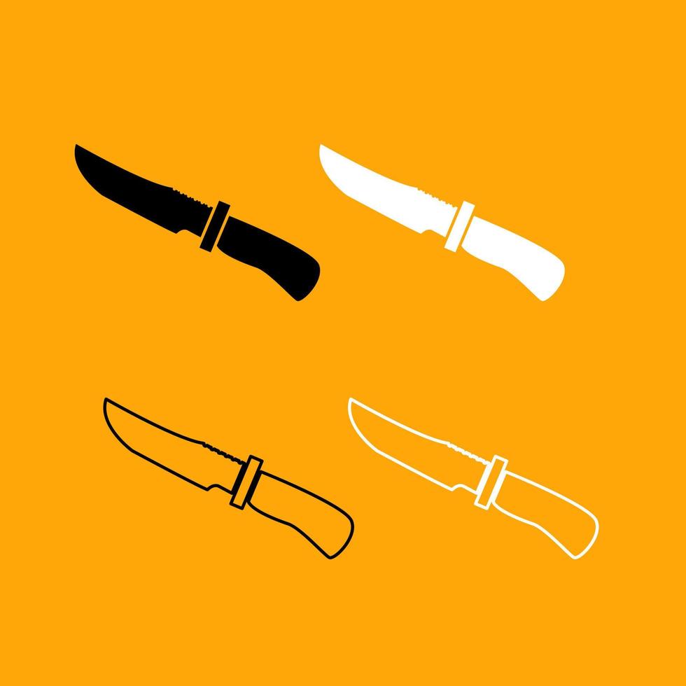 cuchillo de cazador conjunto de iconos en blanco y negro. vector