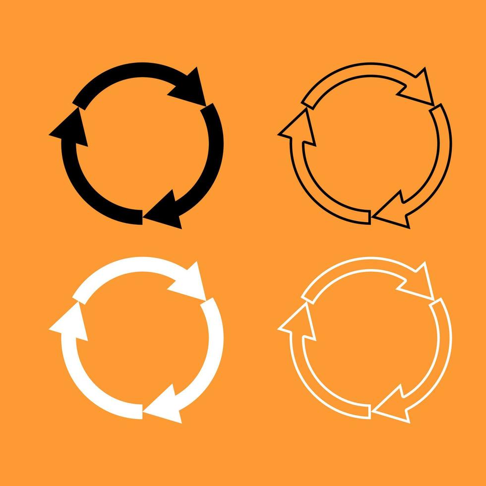 Three circle arrows black and white set icon . vector