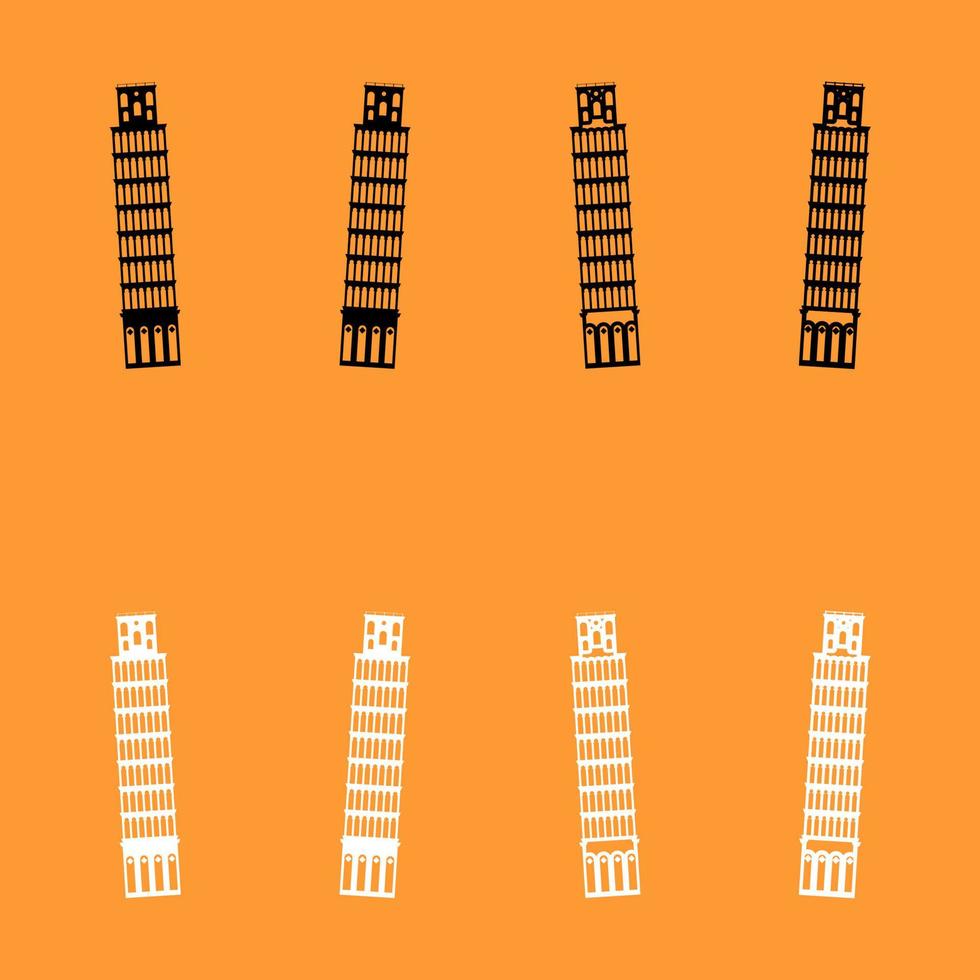 torre de pisa icono de conjunto en blanco y negro. vector