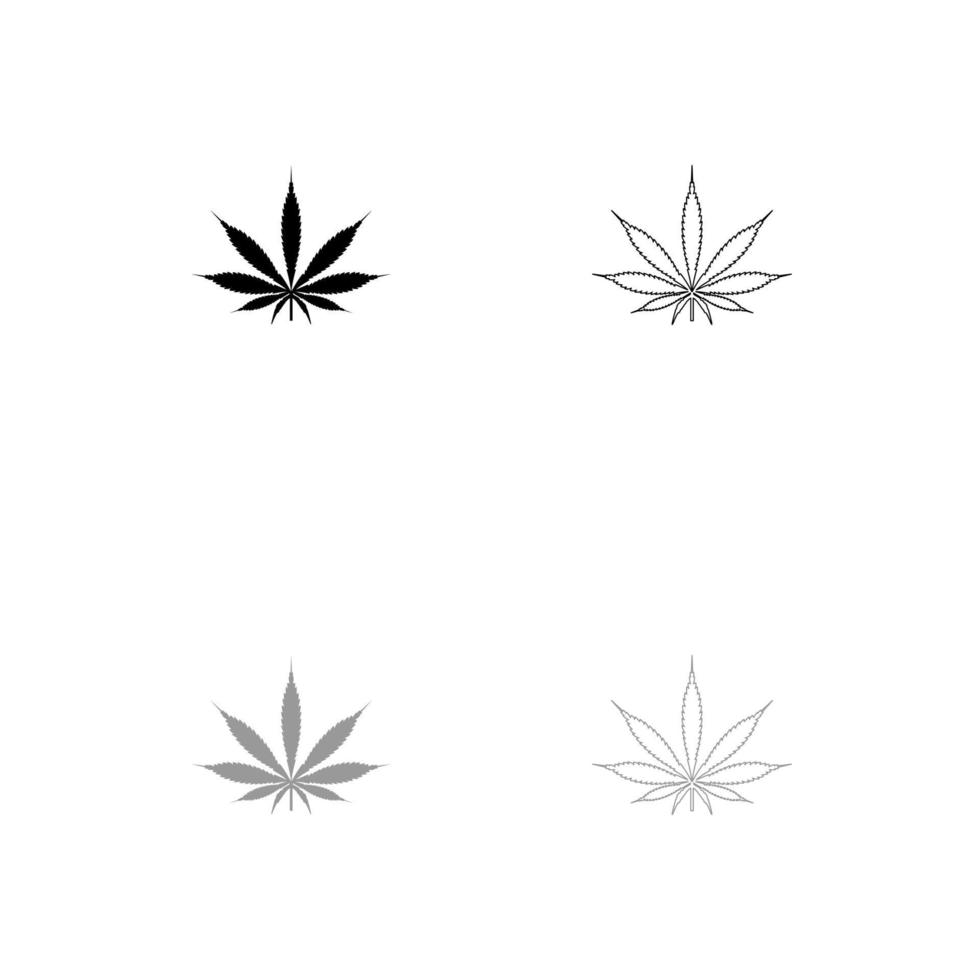 cannabis marihuana hoja negro y gris conjunto icono vector