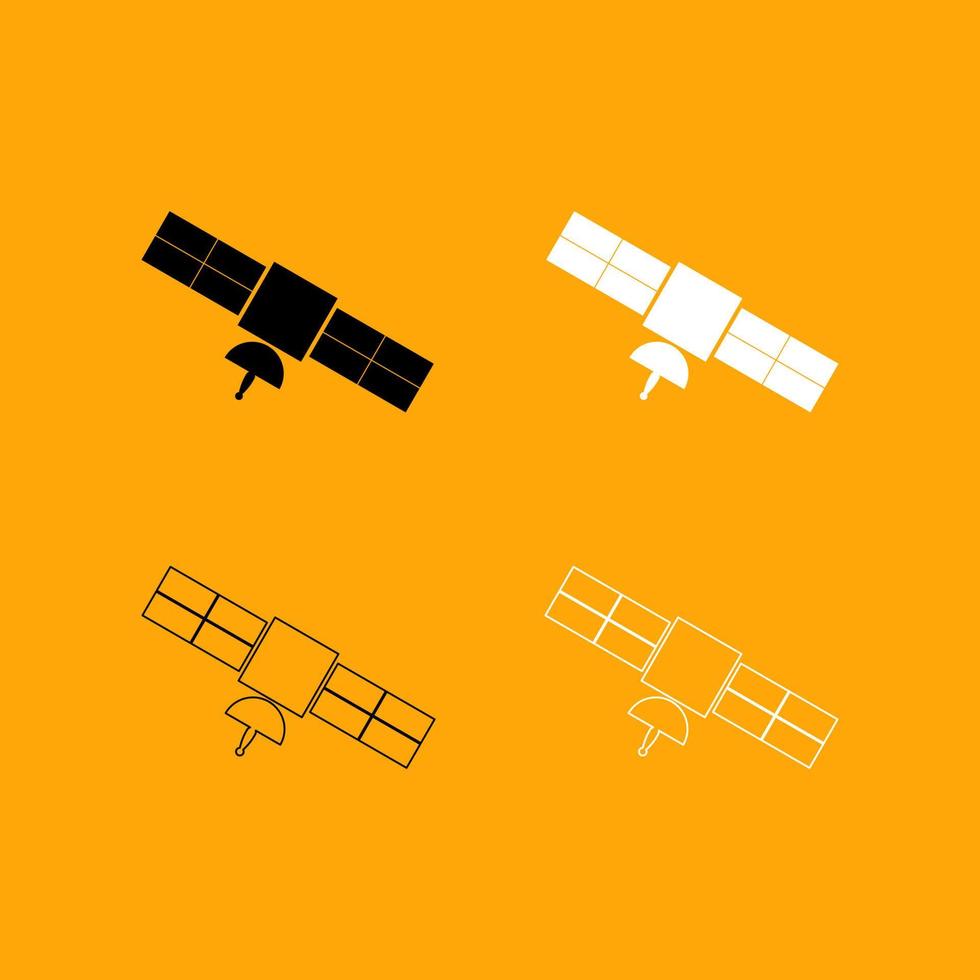 conjunto de satélites icono blanco y negro. vector