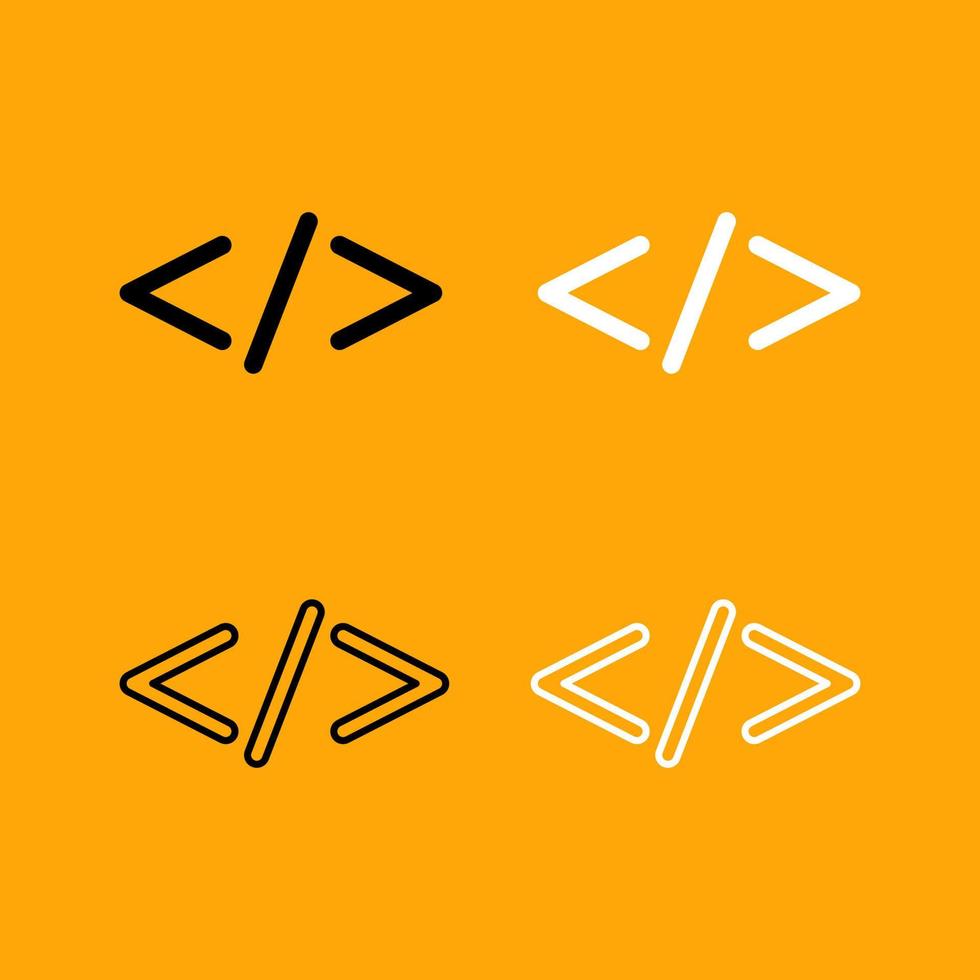 código de símbolo establece icono en blanco y negro. vector
