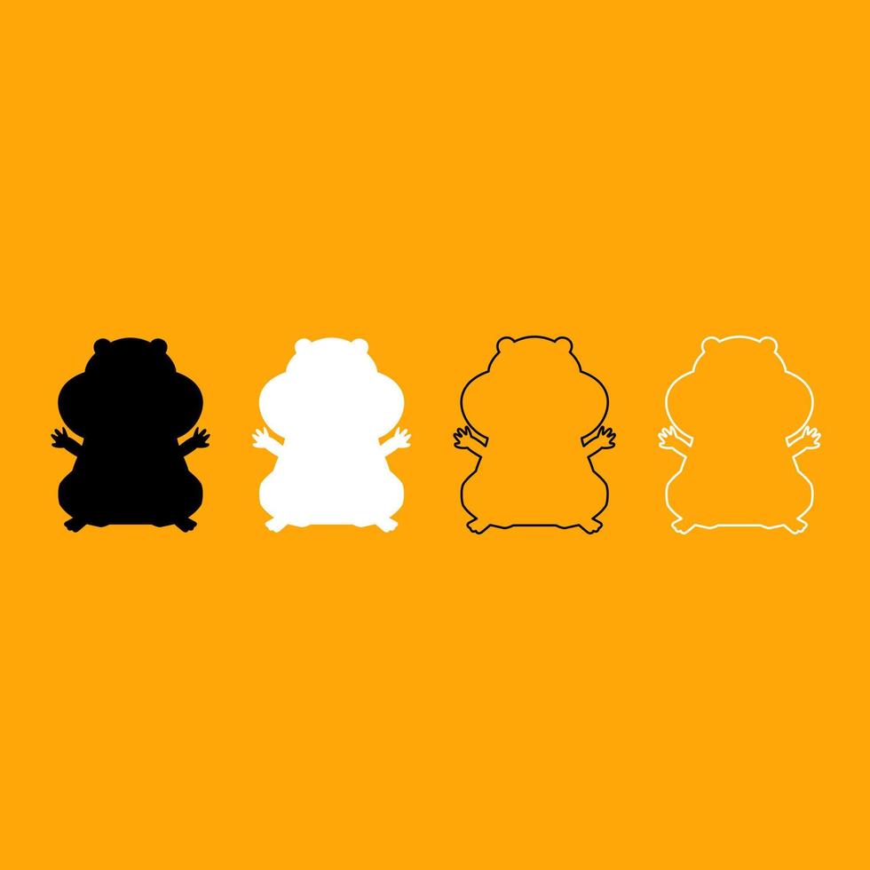 Hamster silhouette black and white set icon. vector
