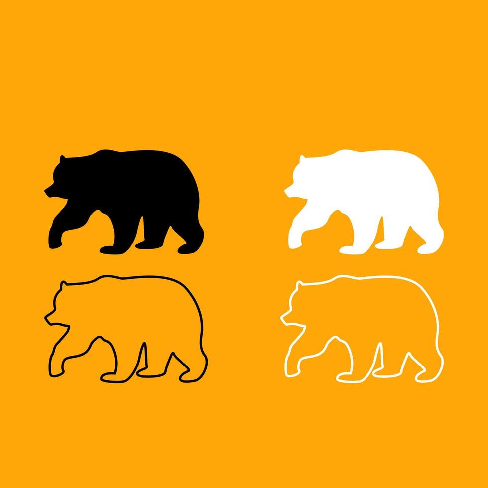 Bear black and white set icon. vector