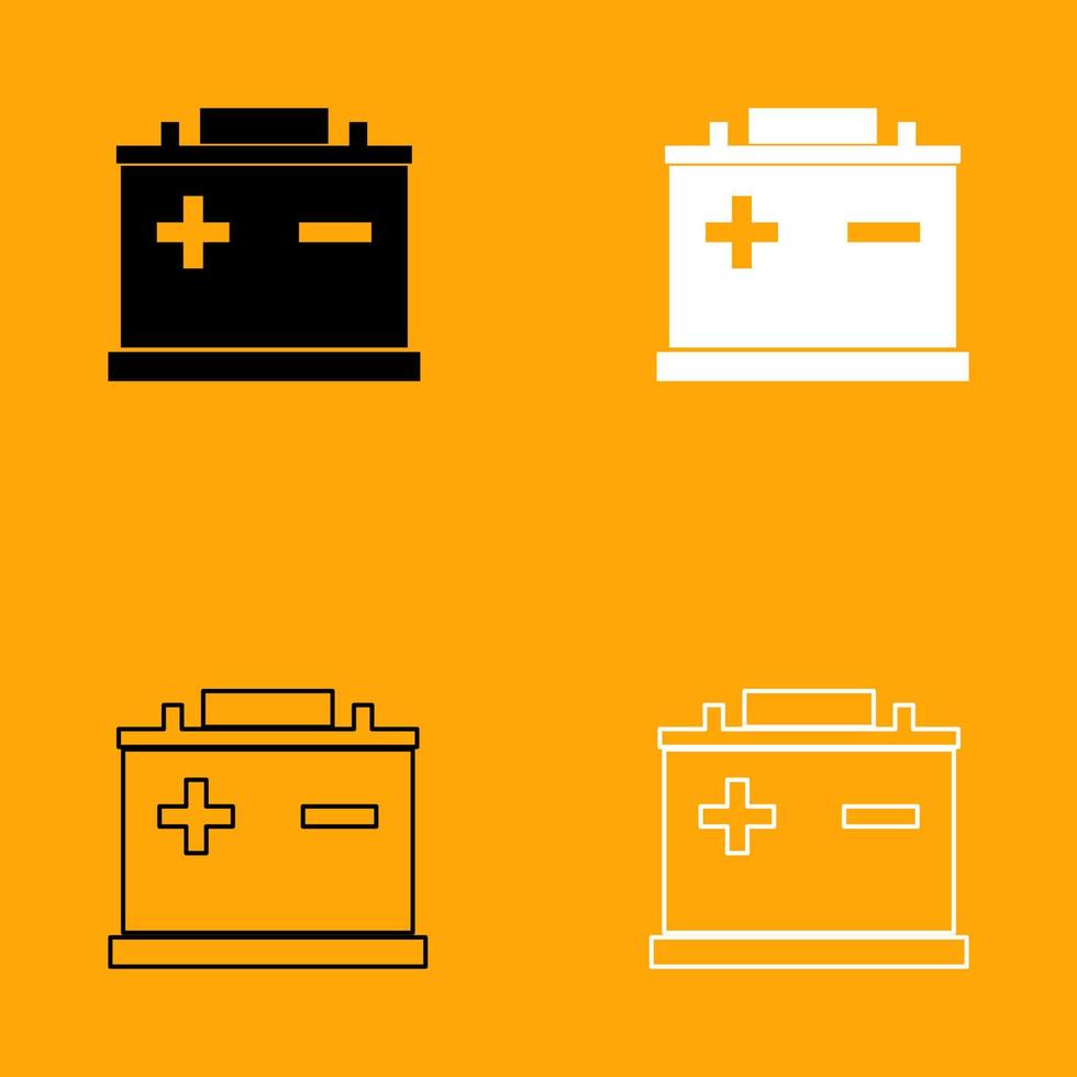 Car battery black and white set icon. vector