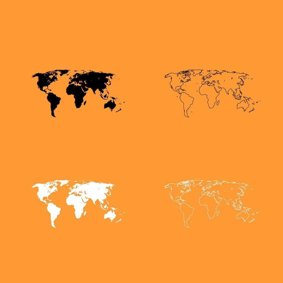 mapa del mundo conjunto de iconos en blanco y negro. vector