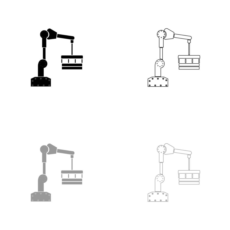 Robotic hand manipulator black and grey set icon . vector