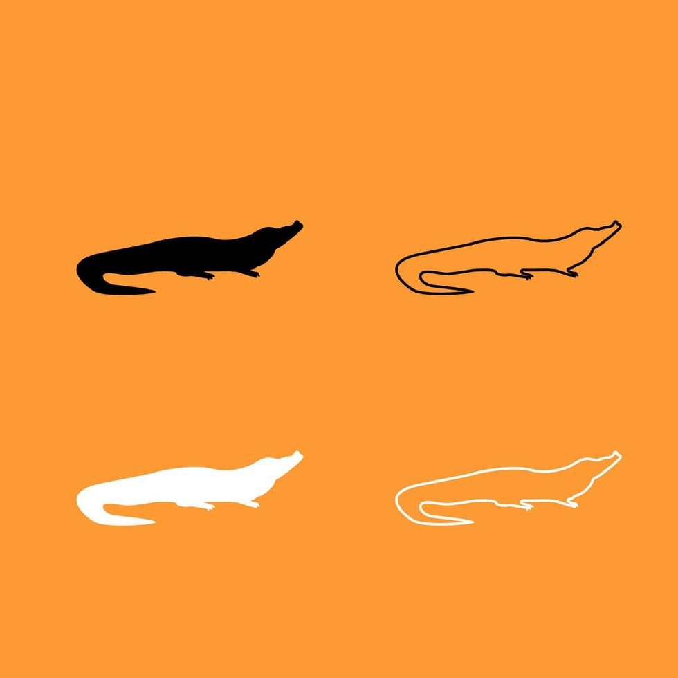 Crocodile black and white set icon . vector