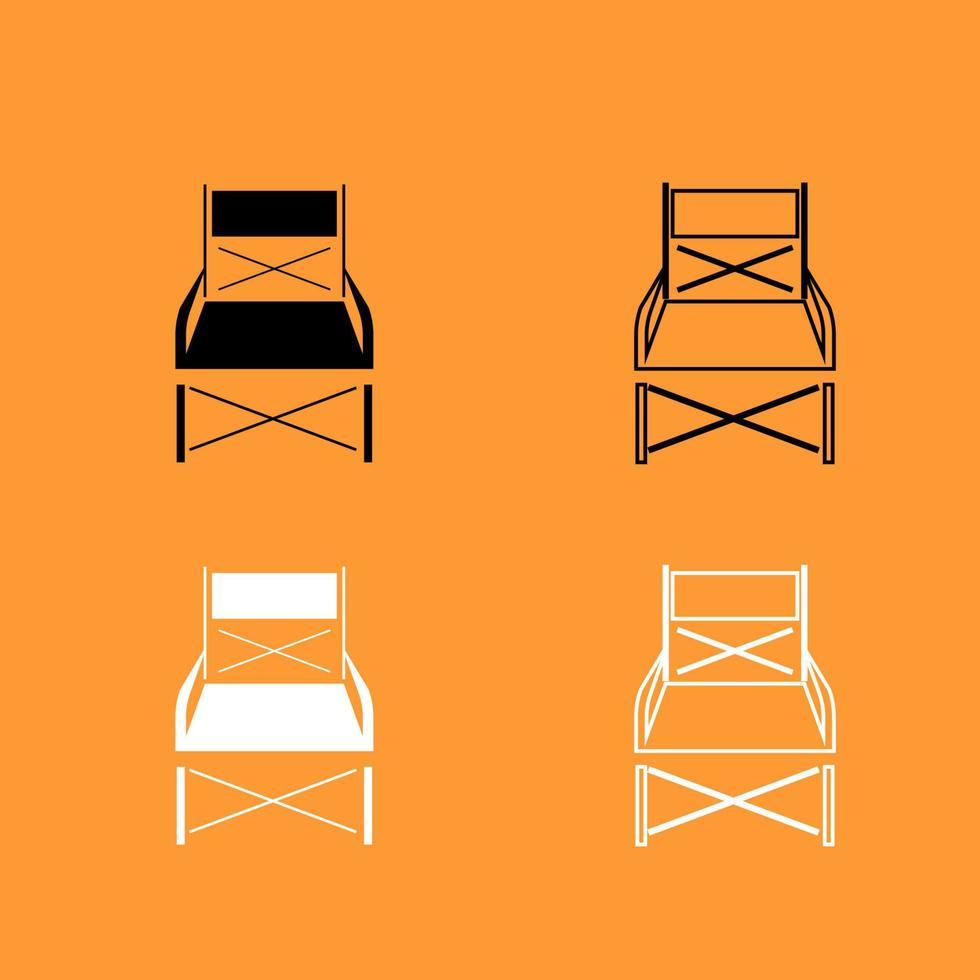 Folding chair black and white set icon . vector