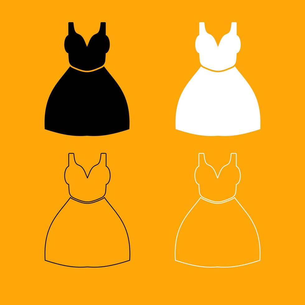 Woman dress set black and white icon . vector