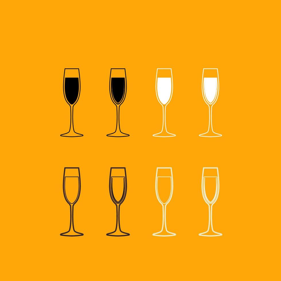 Glass of champagne set black and white icon . vector