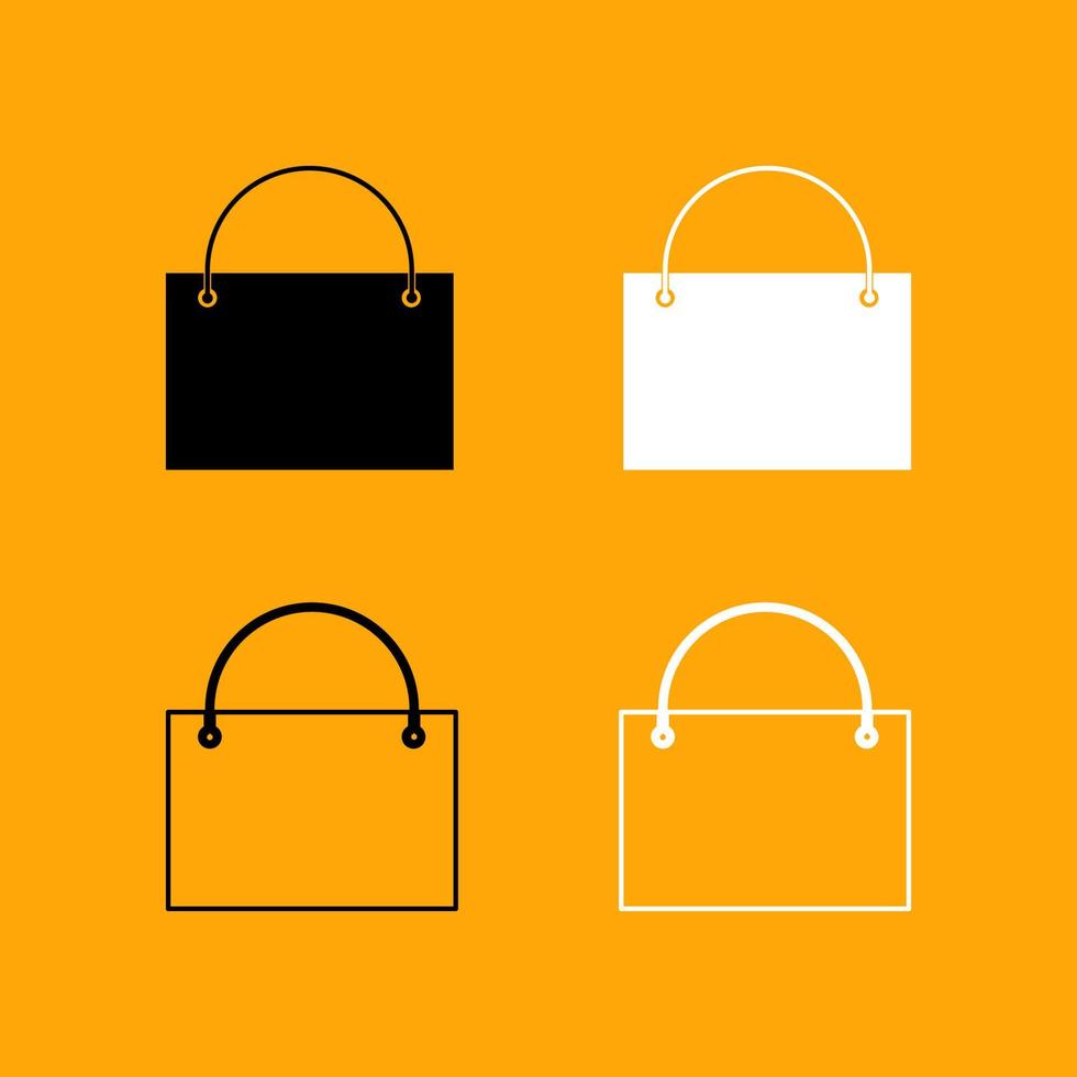 Shopping bag set black and white icon . vector