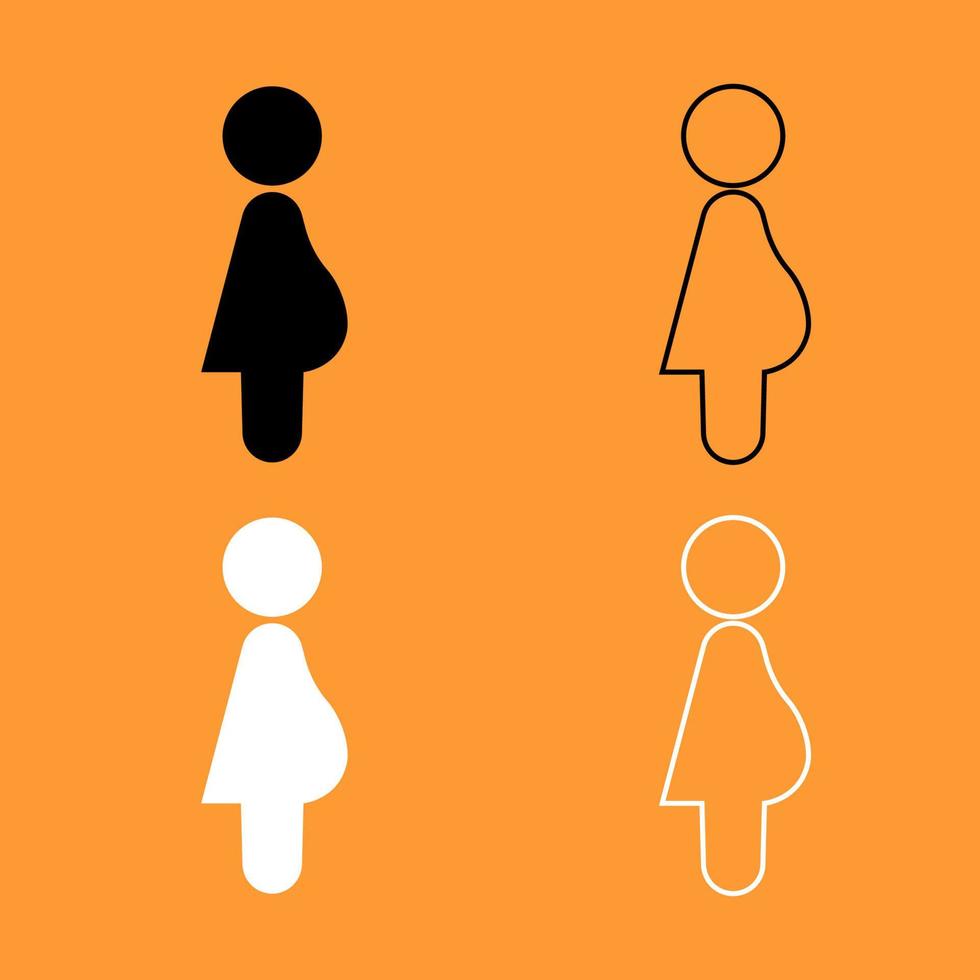 Pregnant woman black and white set icon . vector