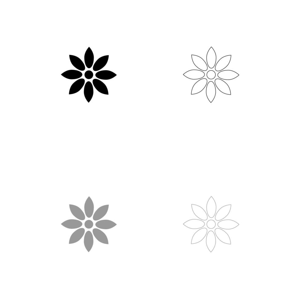 icono de conjunto de flores negro y gris. vector