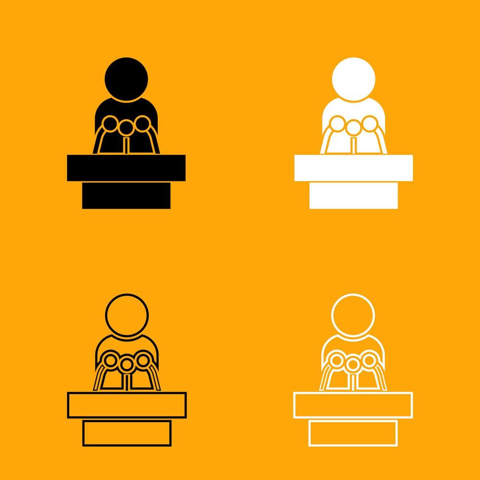 Man speaking from the rostrum set icon. vector