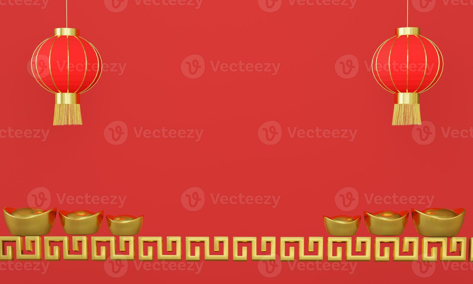 Chinese New Year greeting card. year of the rat. Golden and red ornament. 3D style design. Concept for holiday banner template, decor element photo