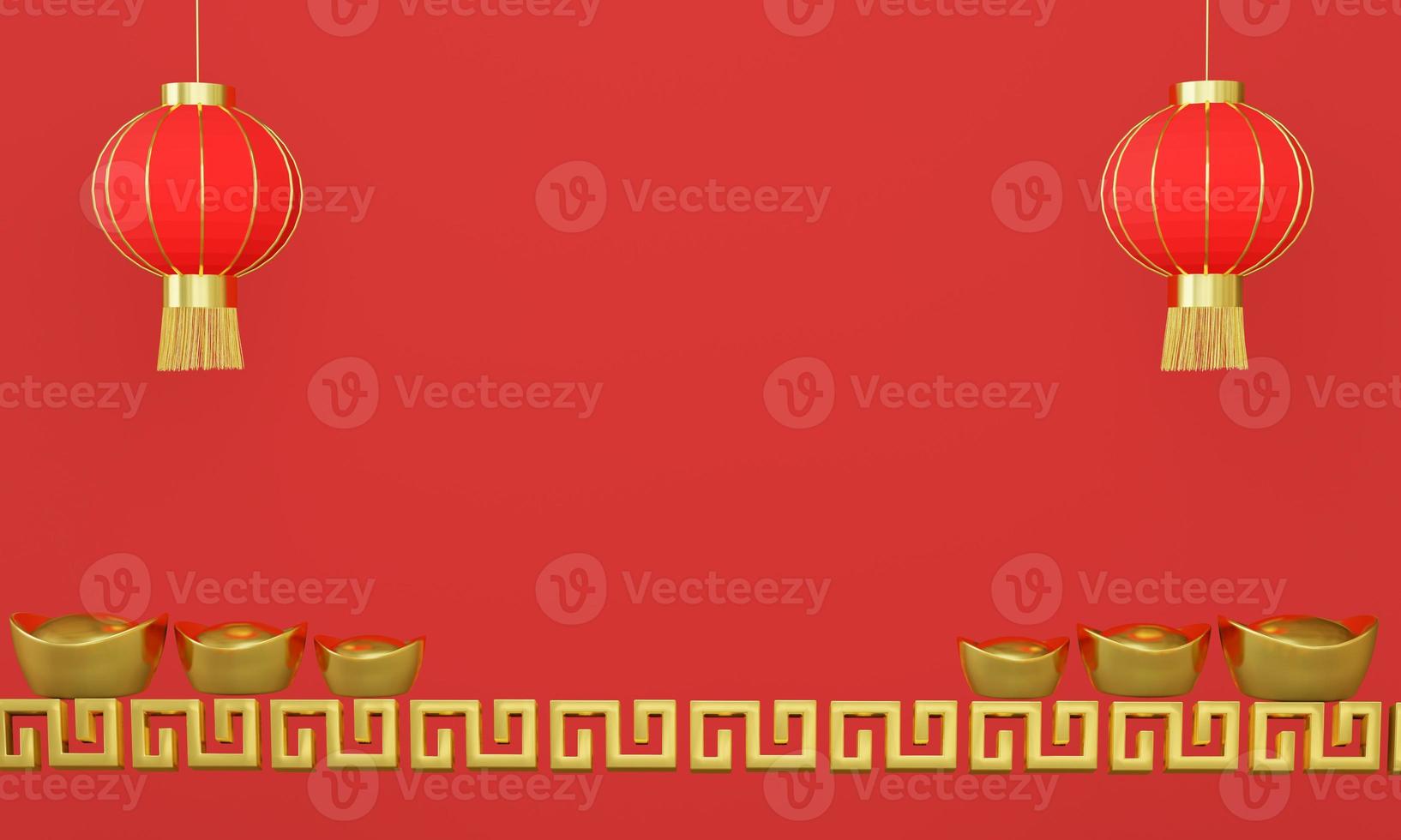 Chinese New Year greeting card. year of the rat. Golden and red ornament. 3D style design. Concept for holiday banner template, decor element photo