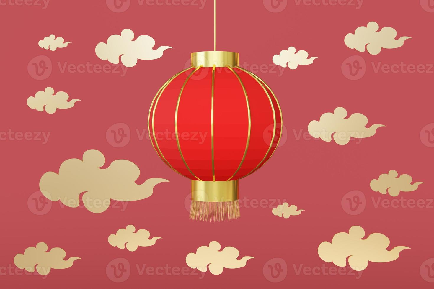Chinese New Year greeting card. year of the rat. Golden and red ornament. 3D style design. Concept for holiday banner template, decor element photo