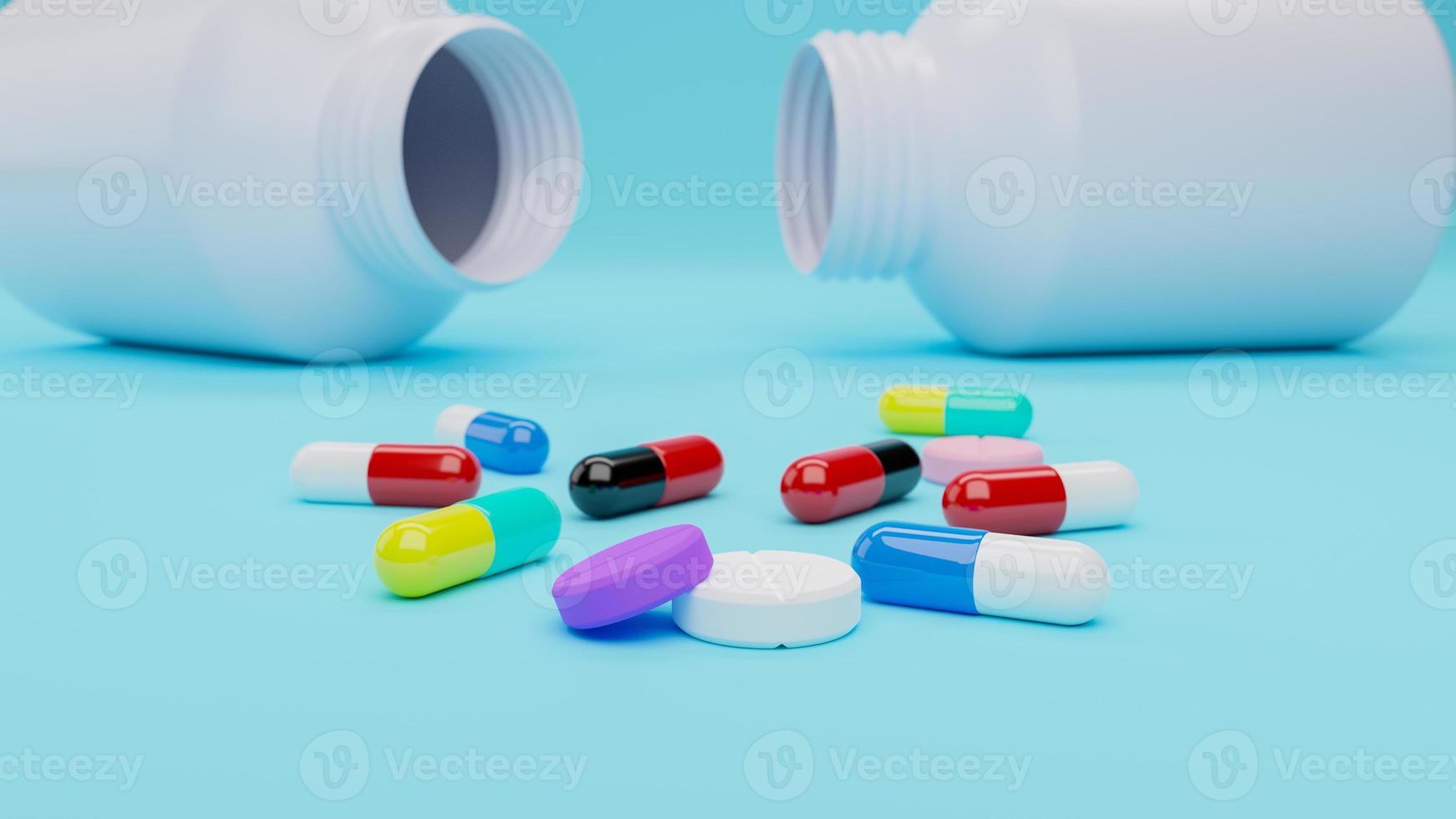 Many capsules designed for sanitation, nursing work, virus protection, virus treatment for corona virus protect Depth of field blur object , 3D Rendering photo