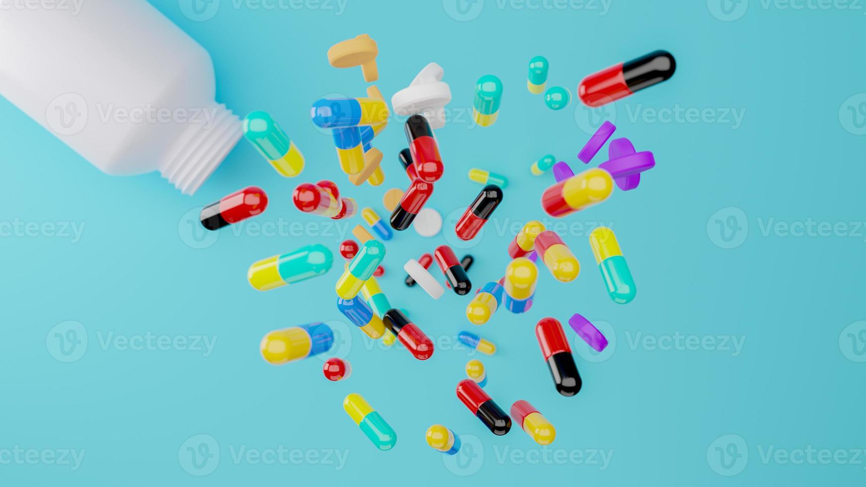 Many capsules designed for sanitation, nursing work, virus protection, virus treatment for corona virus protect Depth of field blur object , 3D Rendering photo