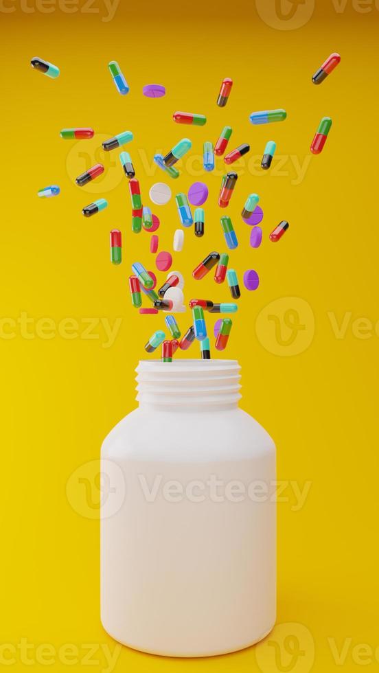 Many capsules designed for sanitation, nursing work, virus protection, virus treatment for corona virus protect Depth of field blur object , 3D Rendering photo