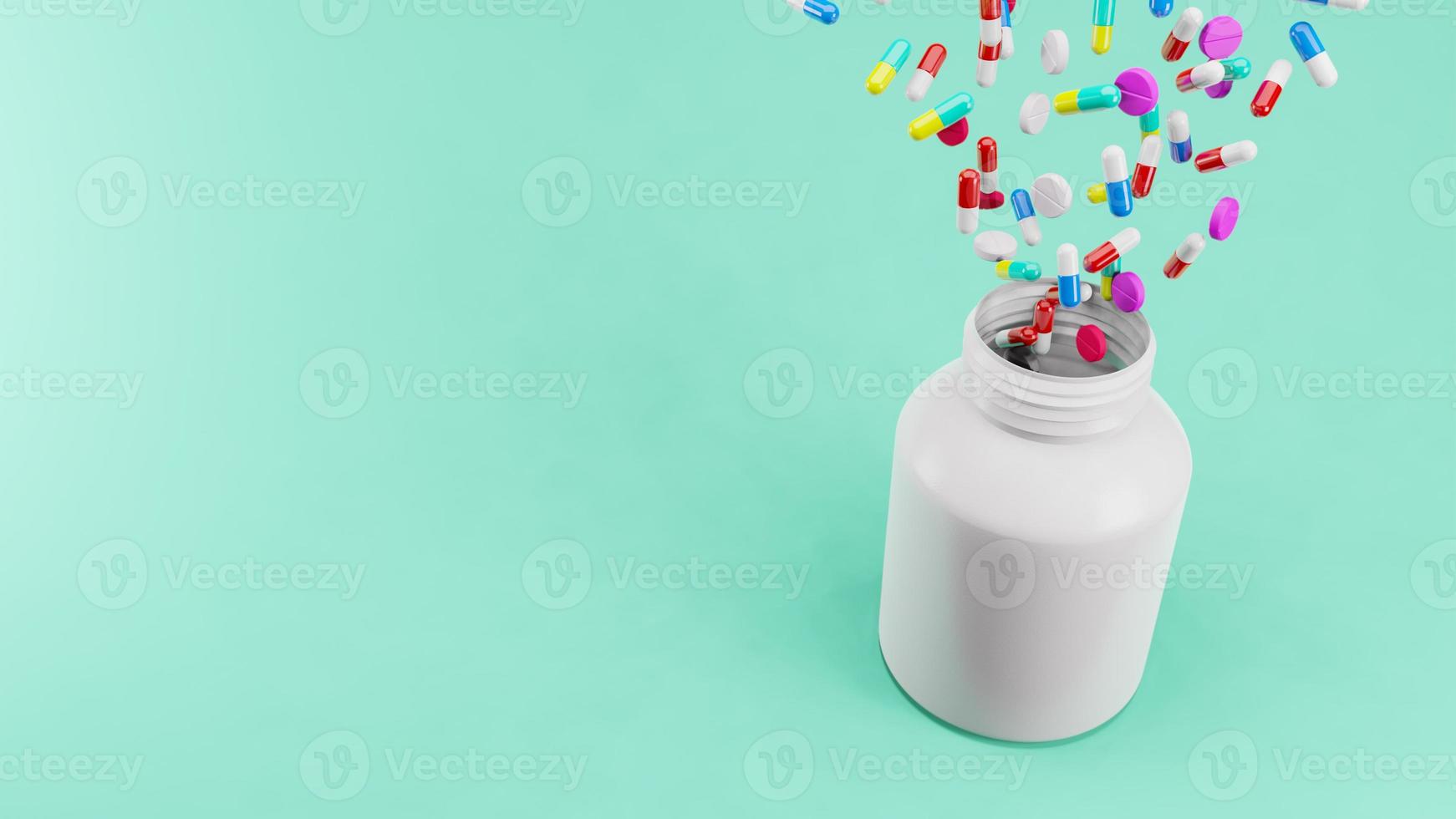 Many capsules designed for sanitation, nursing work, virus protection, virus treatment for corona virus protect Depth of field blur object , 3D Rendering photo