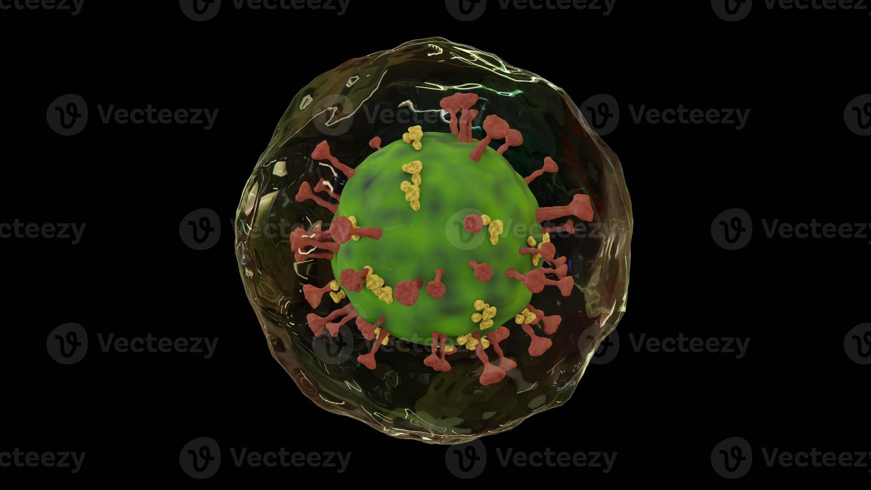 Microscope virus close up concept art . Pathogenic viruses causing infection in host organism,Virus attacking red blood cells , 3d render photo