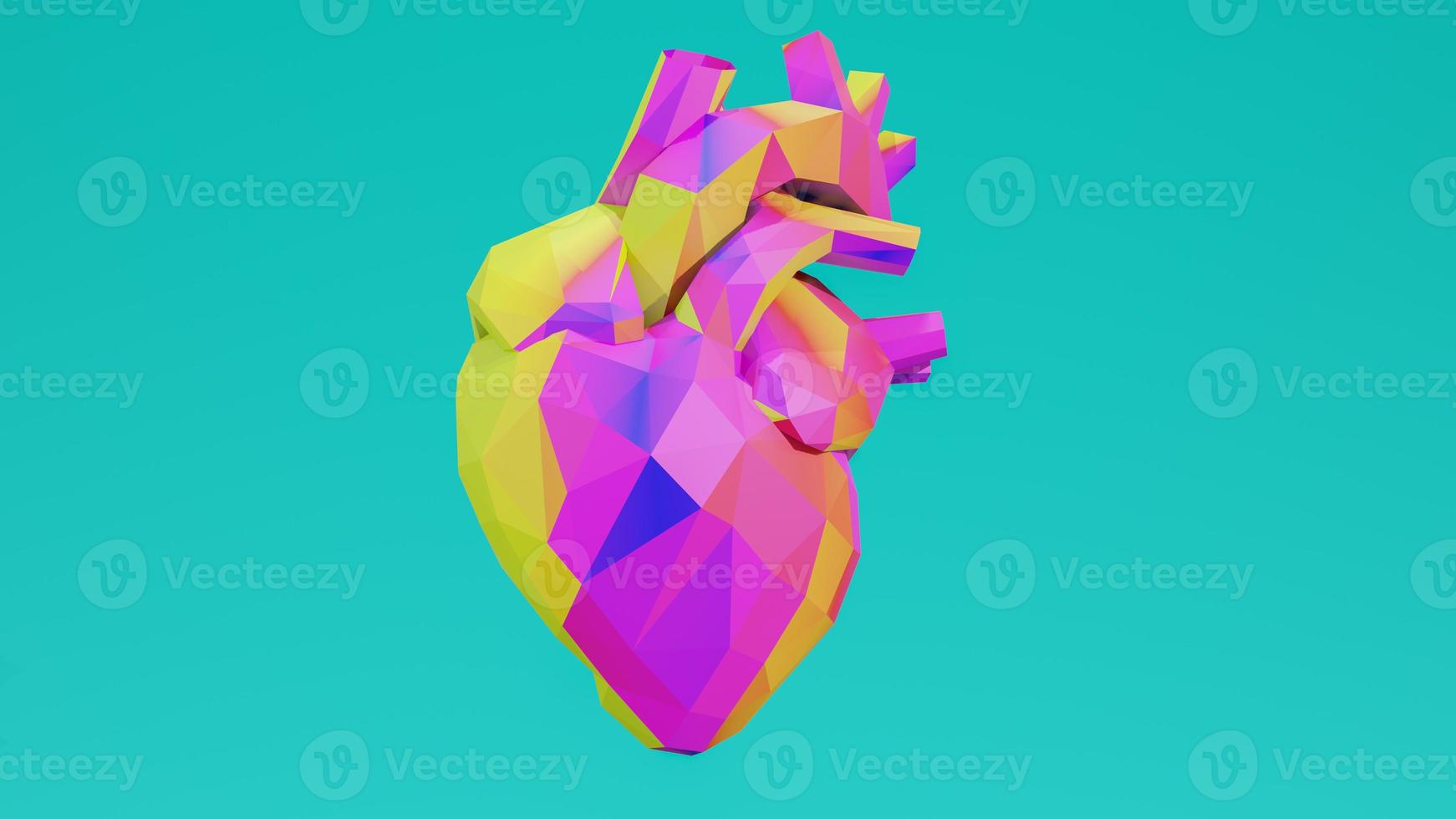 Heart in low poly colorful style. Heart low poly Abstract polygonal heart 3D render photo