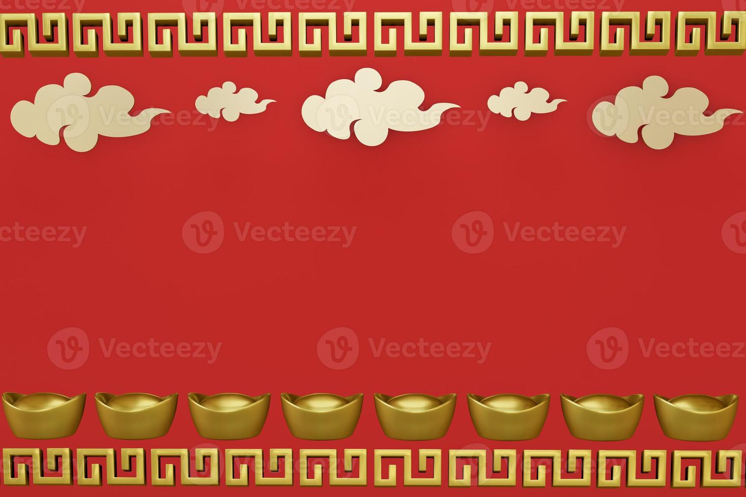 Chinese New Year greeting card. year of the rat. Golden and red ornament. 3D style design. Concept for holiday banner template, decor element photo