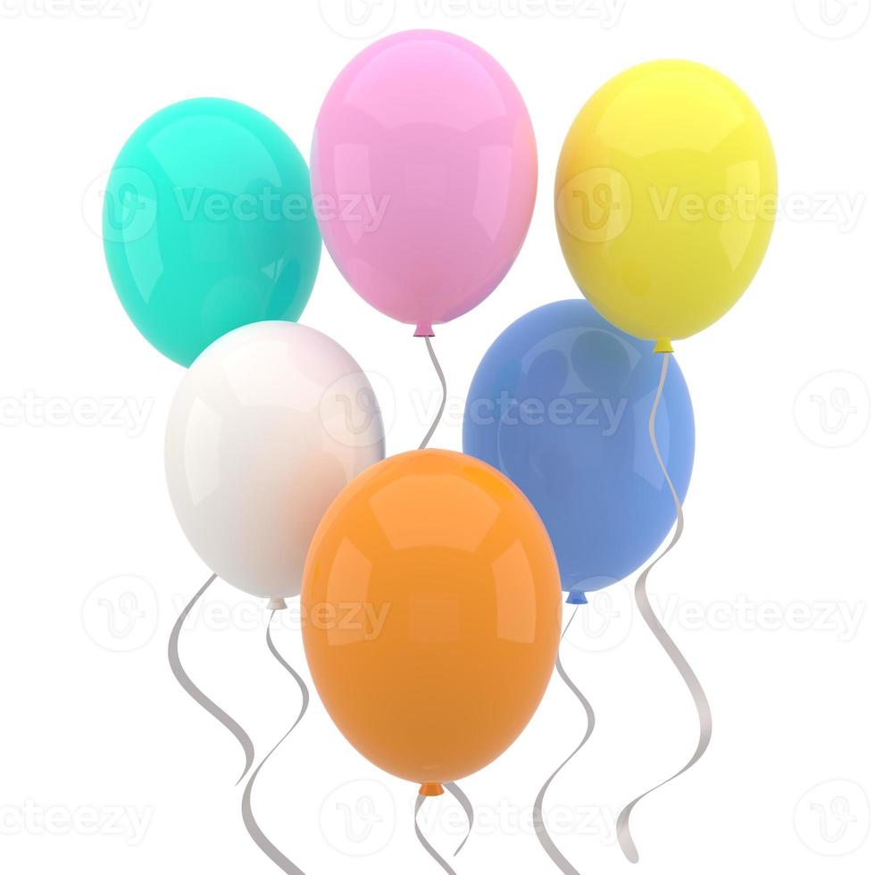 Colorful balloons flying for Birthday party and celebrations . 3D render for birthday, party, banners. photo