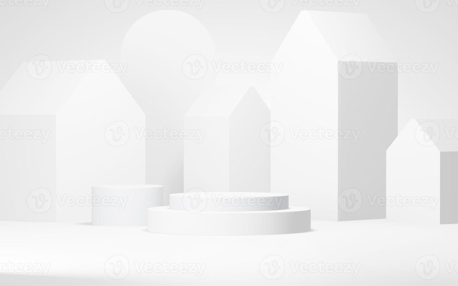 Podium abstract background. Geometric shape.white colors scene. Minimal 3d rendering. Scene with geometrical background. 3d render photo