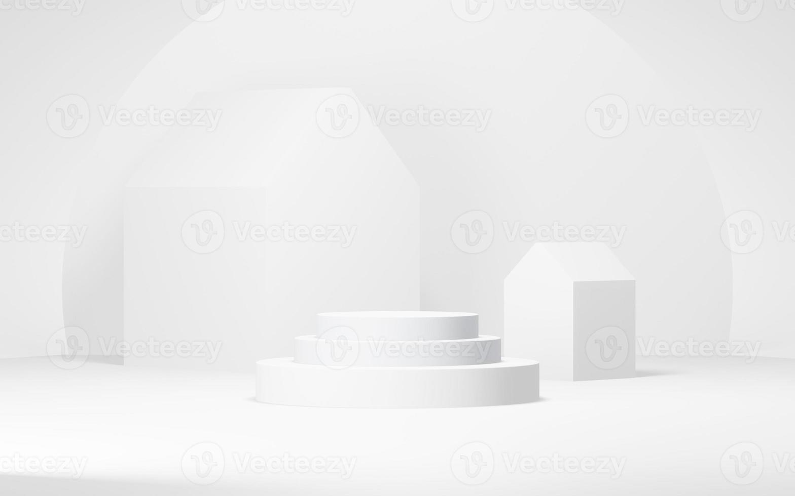 Podium abstract background. Geometric shape.white colors scene. Minimal 3d rendering. Scene with geometrical background. 3d render photo