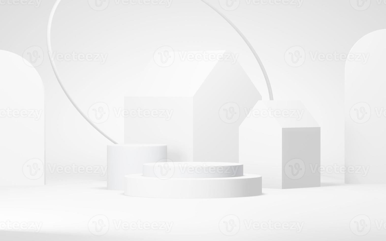 fondo abstracto del podio. forma geométrica. escena de colores blancos. representación 3d mínima. escena con fondo geométrico. renderizado 3d foto