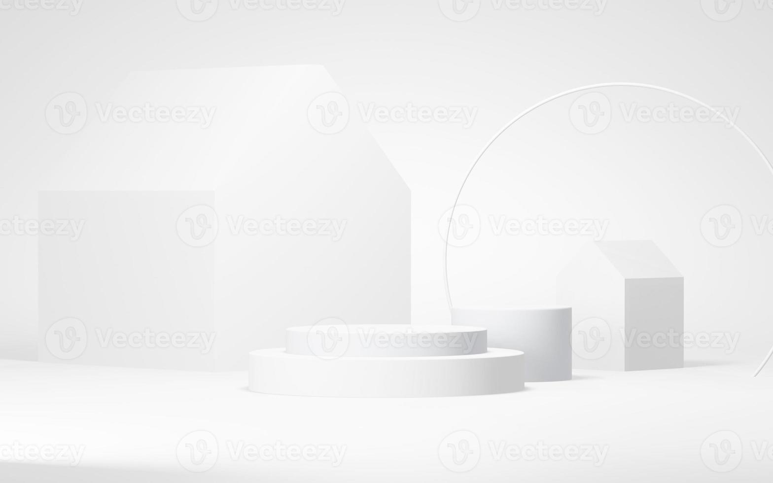 Podium abstract background. Geometric shape.white colors scene. Minimal 3d rendering. Scene with geometrical background. 3d render photo